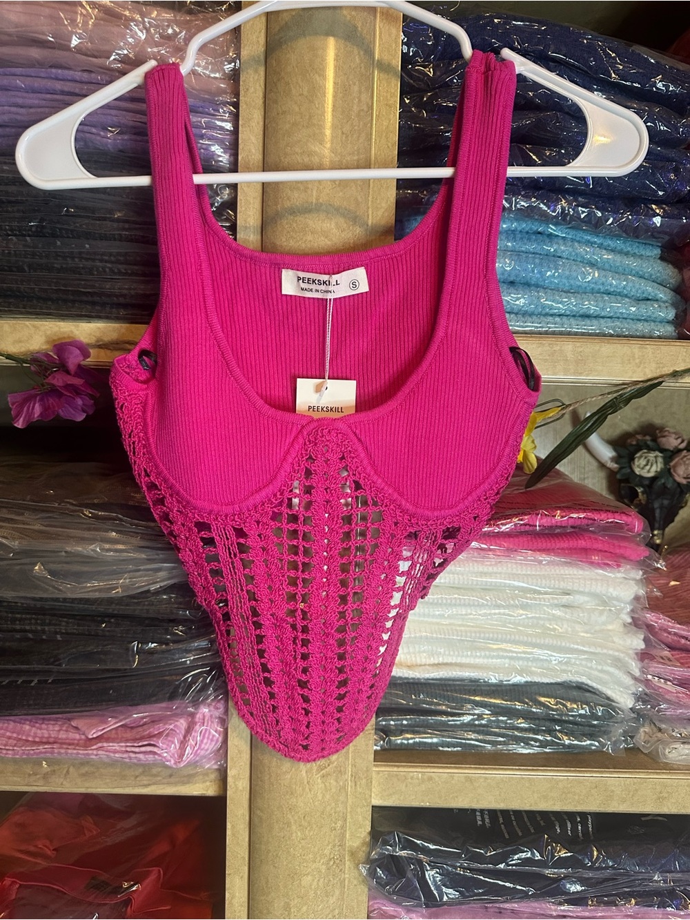 Women's Hot Pink Crochet Tank Top